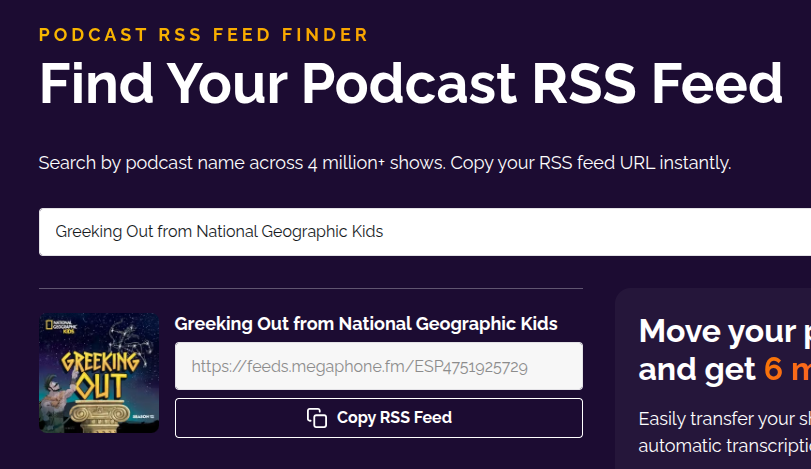 RSS find my feed input box is in the middle of the page