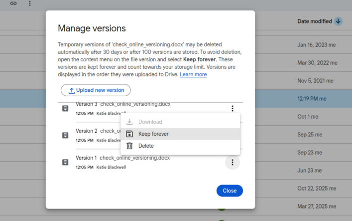download versions in Google Drive