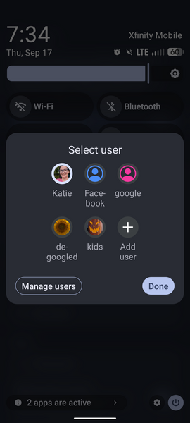 screenshot from my phone where I swiped down from the top and selected the tiny profile icon
