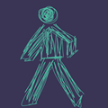 The Crosswalk logo with mint green walking sign guy